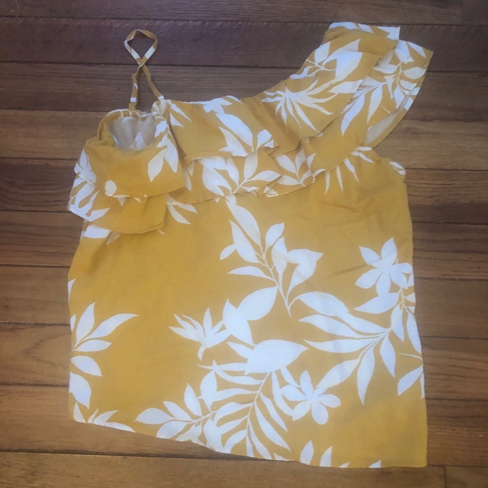 NWT Old Navy Mustard Floral One-Shoulder Ruffle Top size large - Picture 6 of 13